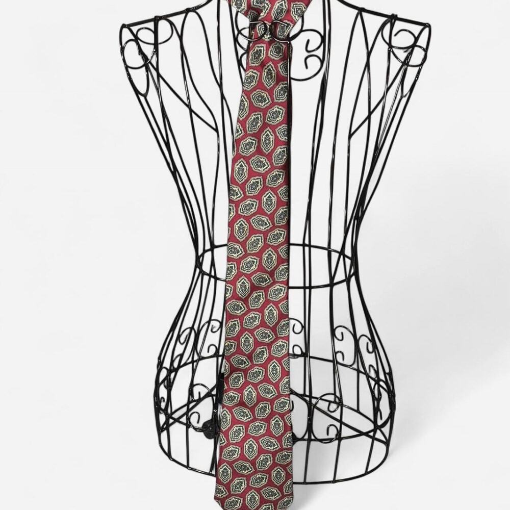 Vintage Strathmore by Richman All Silk Tie - Red & Teal Medallion Geometric